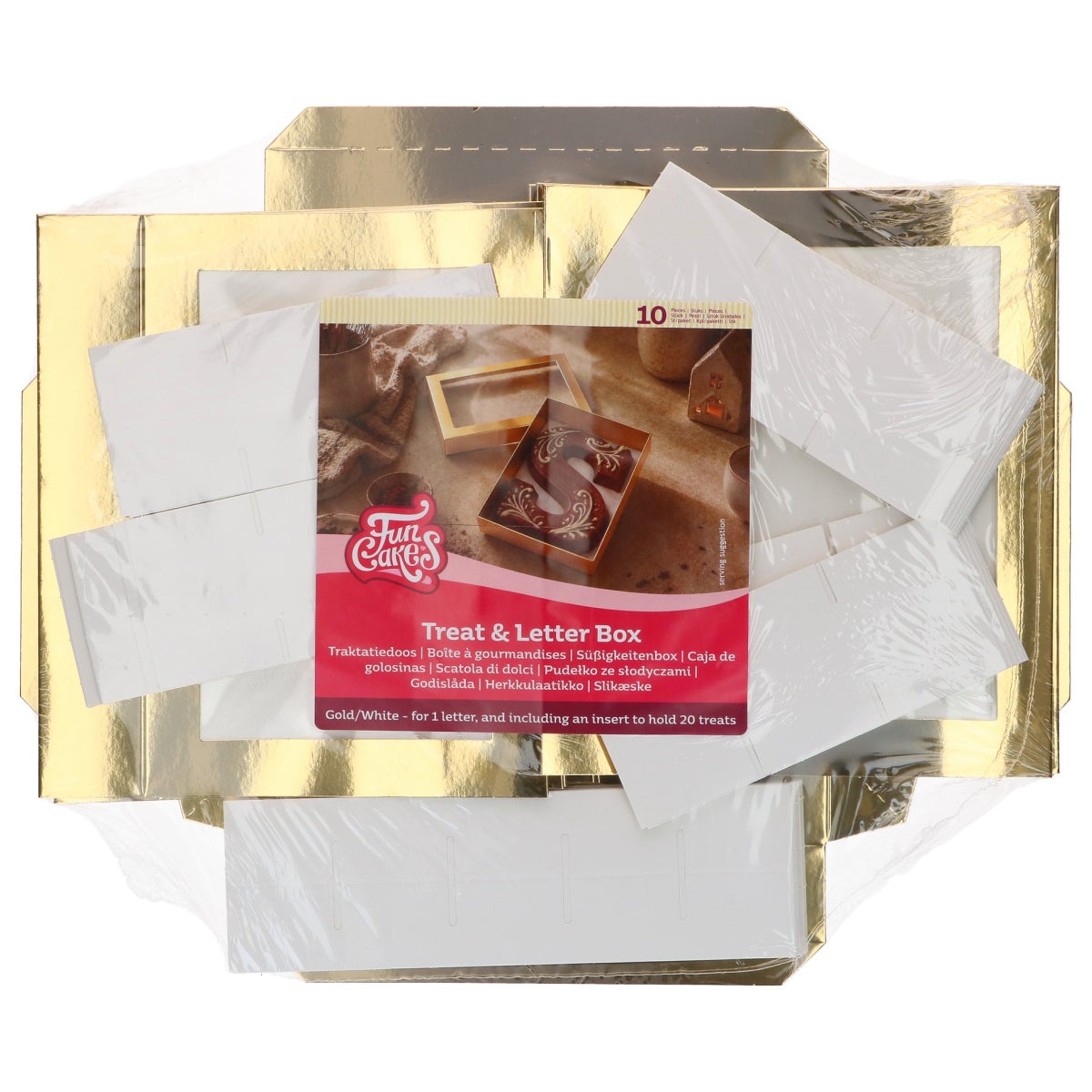 FunCakes Treat & Letter Box Gold/White 20x14x3,5cm pk/10