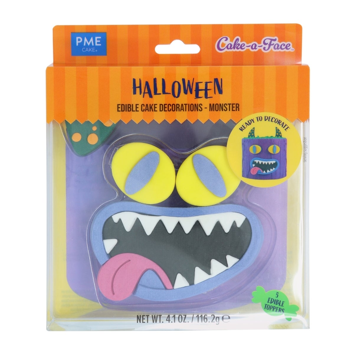 PME Halloween Cake Sugar Decorations Monster Face set/5