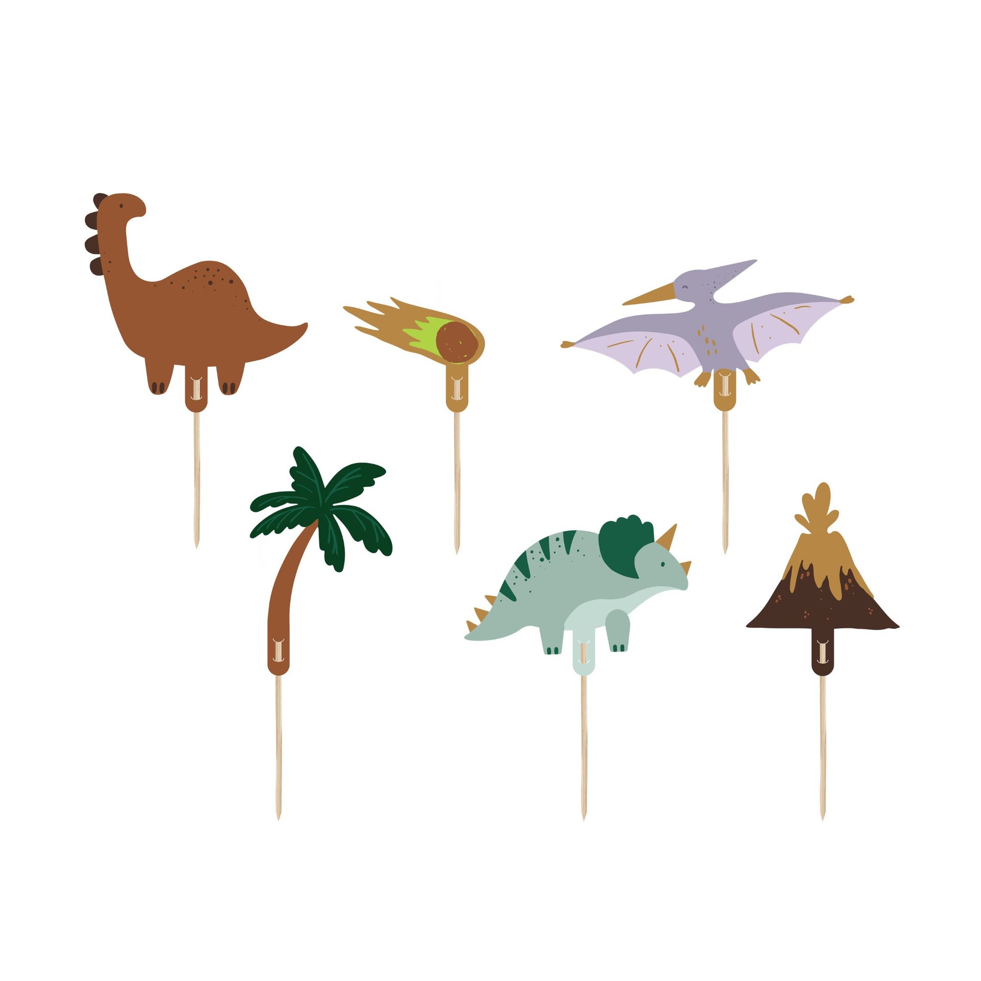 PartyDeco Cupcakes Toppers - Dinosaurs - 8-12cm pk/6