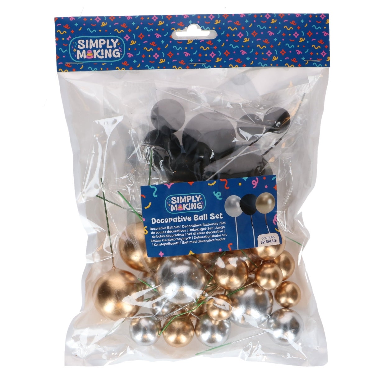 Simply Making Decorative Ball Set Metallic Gold Silver & Black pk/32