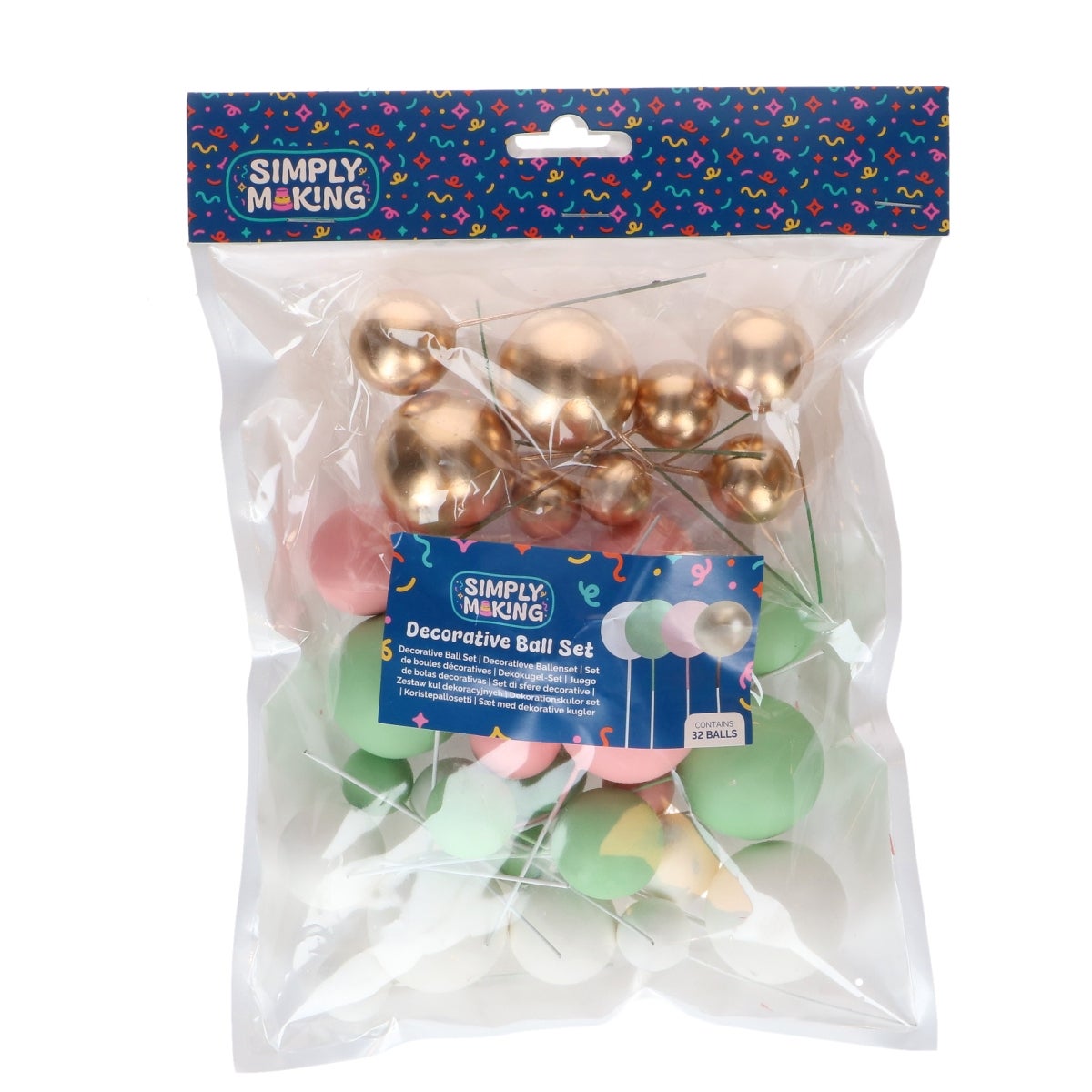Simply Making Decorative Ball Set Pastel Pink Green & Gold pk/32