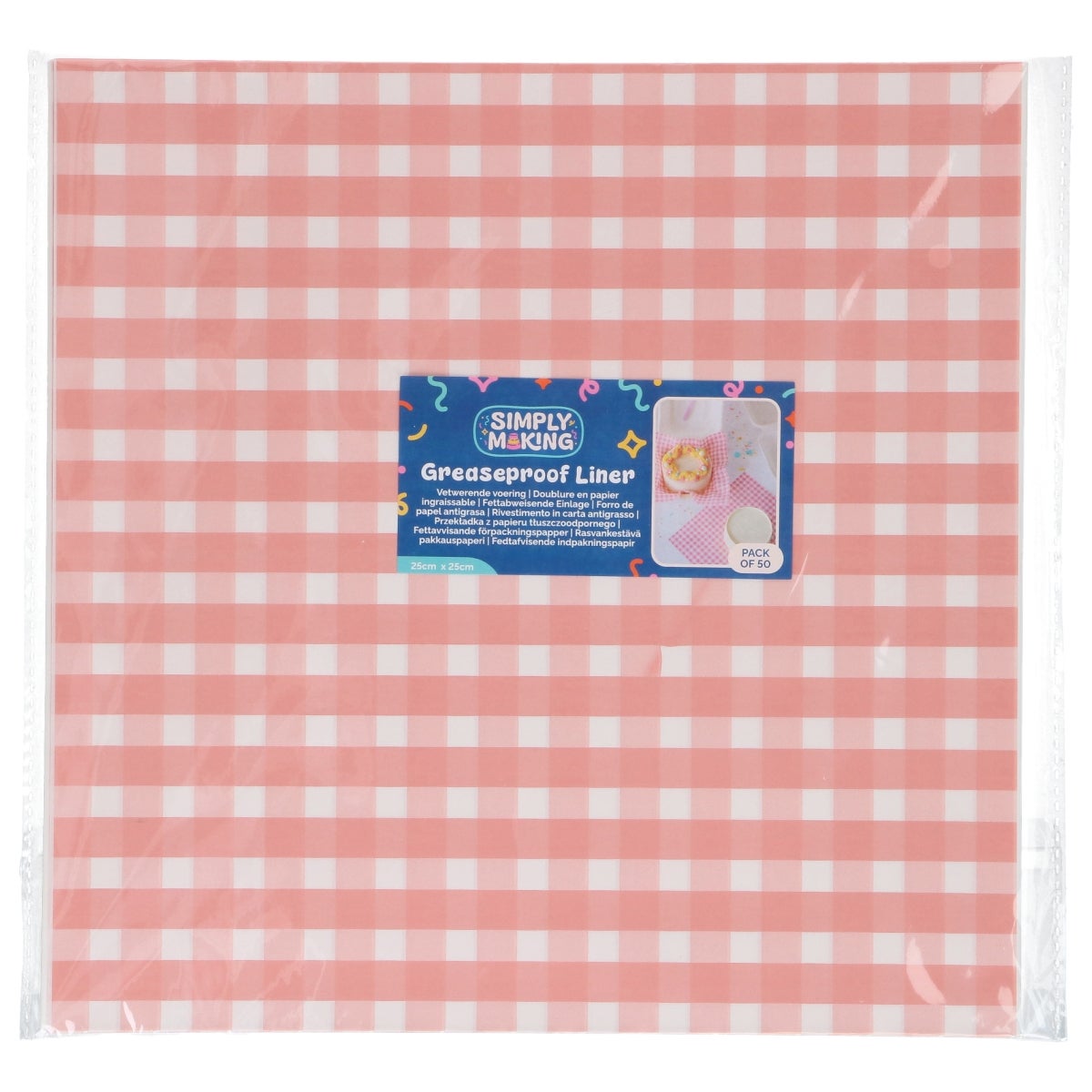 Simply Making Bento Box Liner Pink Checkerboard 25x25 cm pk/50