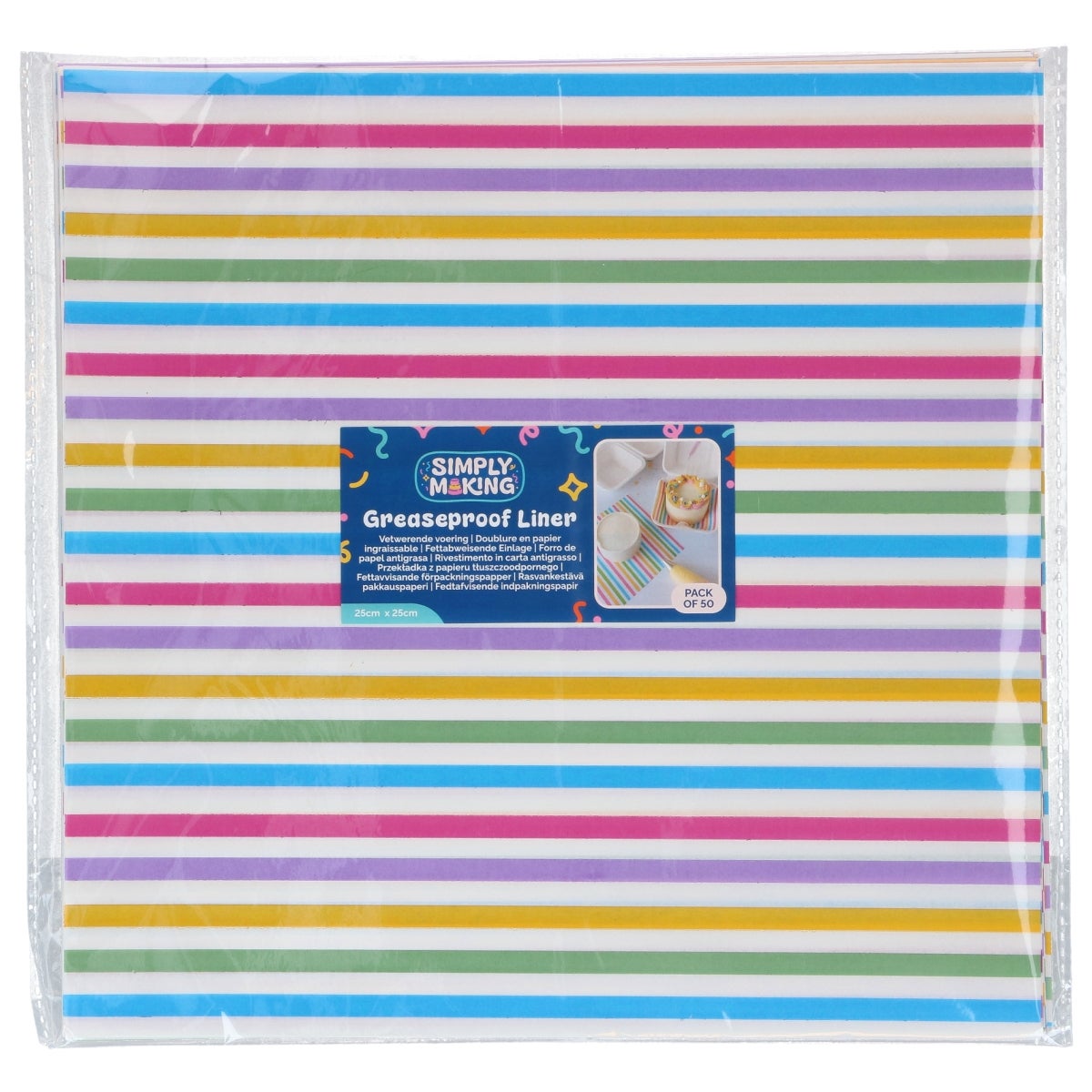 Simply Making Bento Box Liner Rainbow Stripes 25x25 cm pk/50