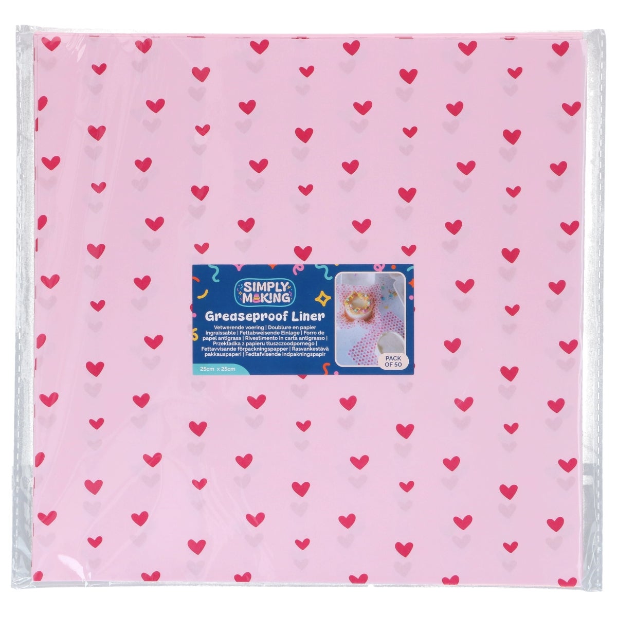 Simply Making Bento Box Liner Pink Hearts 25x25 cm pk/50