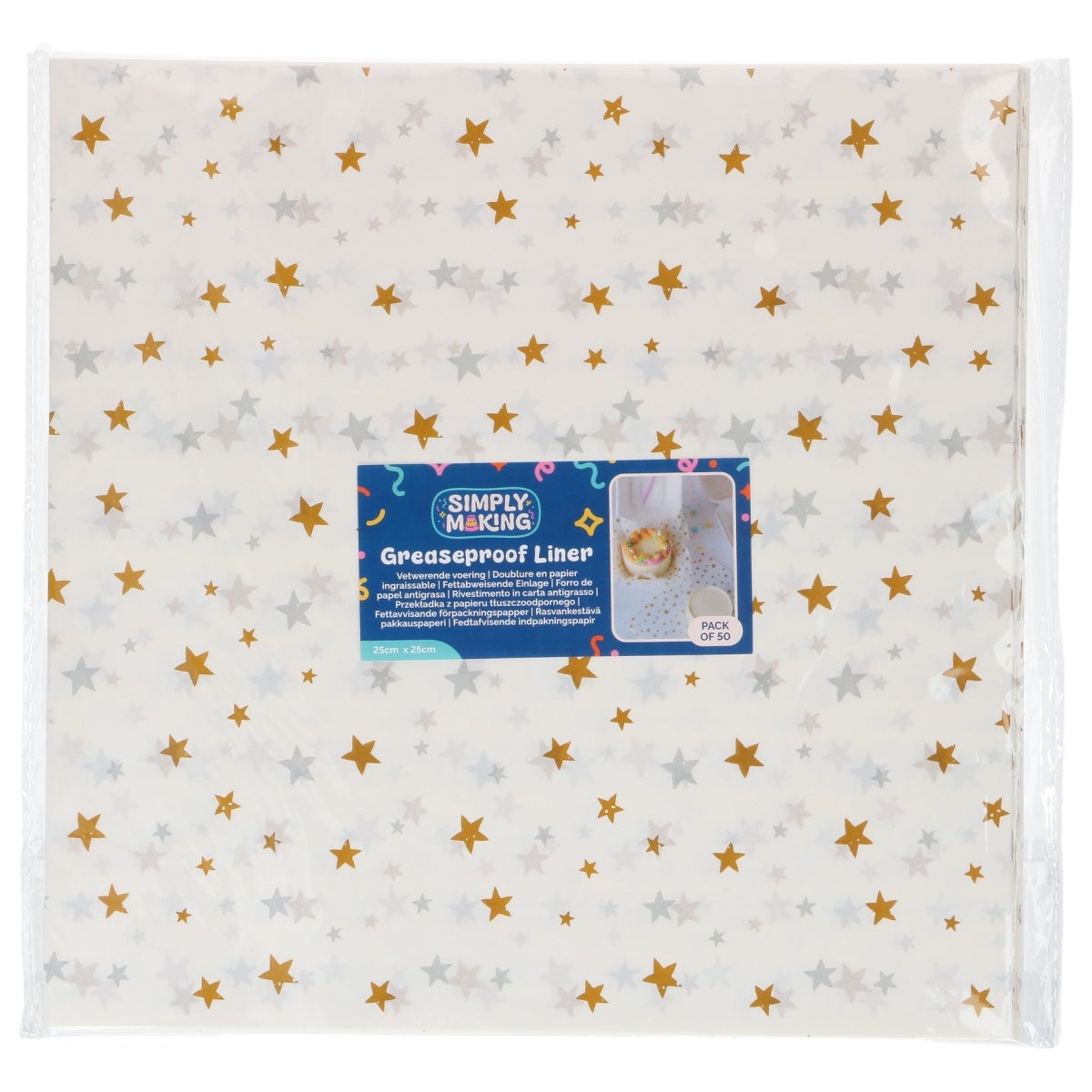 Simply Making Bento Box Liner Gold Silver Stars 25x25 cm pk/50