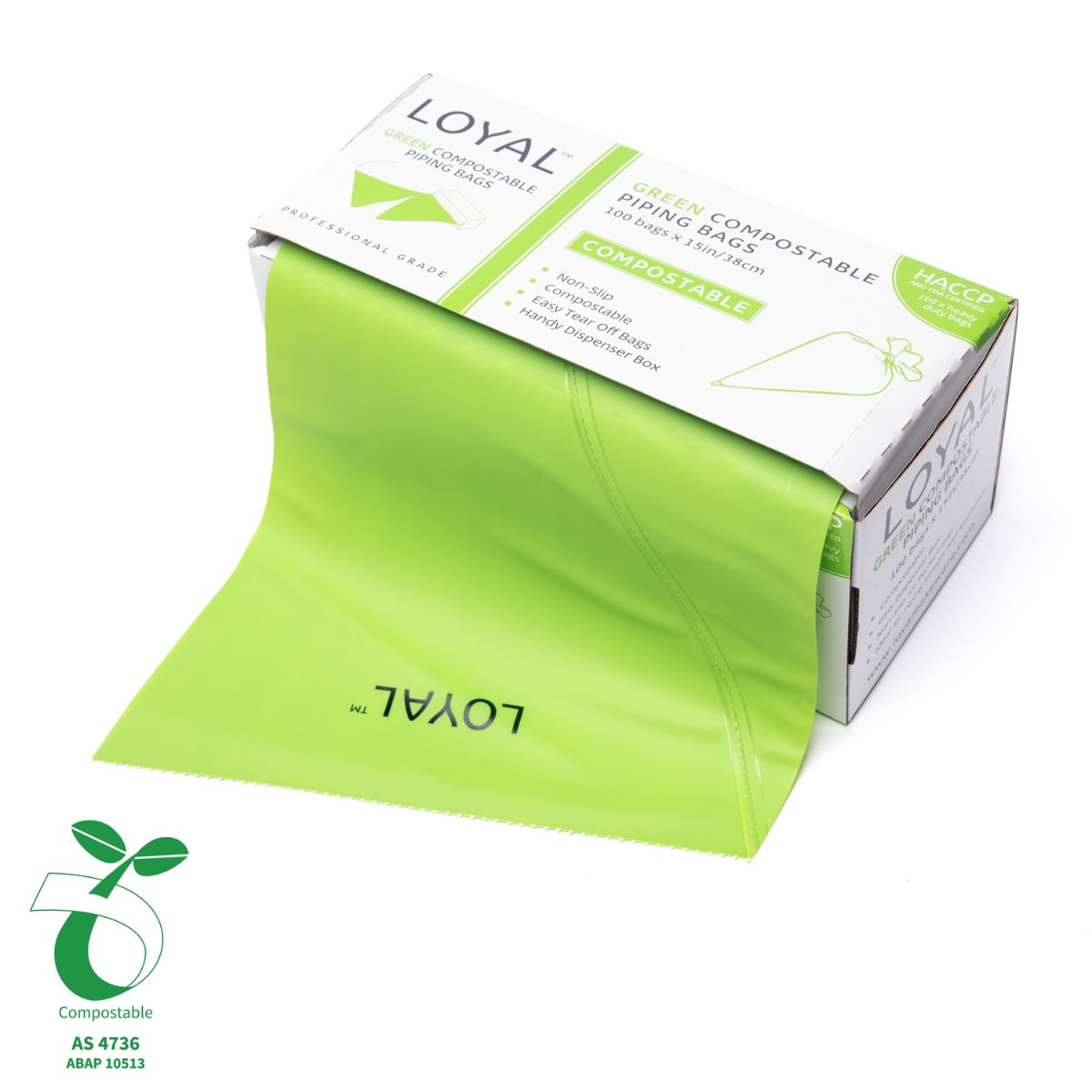 LOYAL Biodegradable Piping Bags Green 38cm pk/100