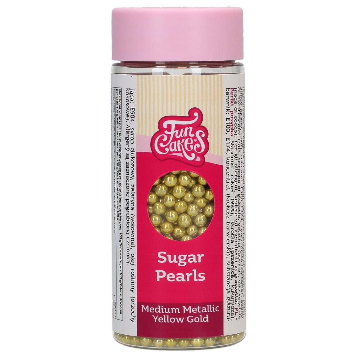 FunCakes Sugar Pearls Medium Metallic Gold 80g