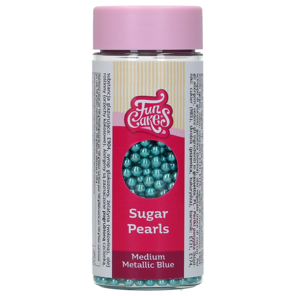 FunCakes Sugar Pearls Medium Metallic Blue 80 g