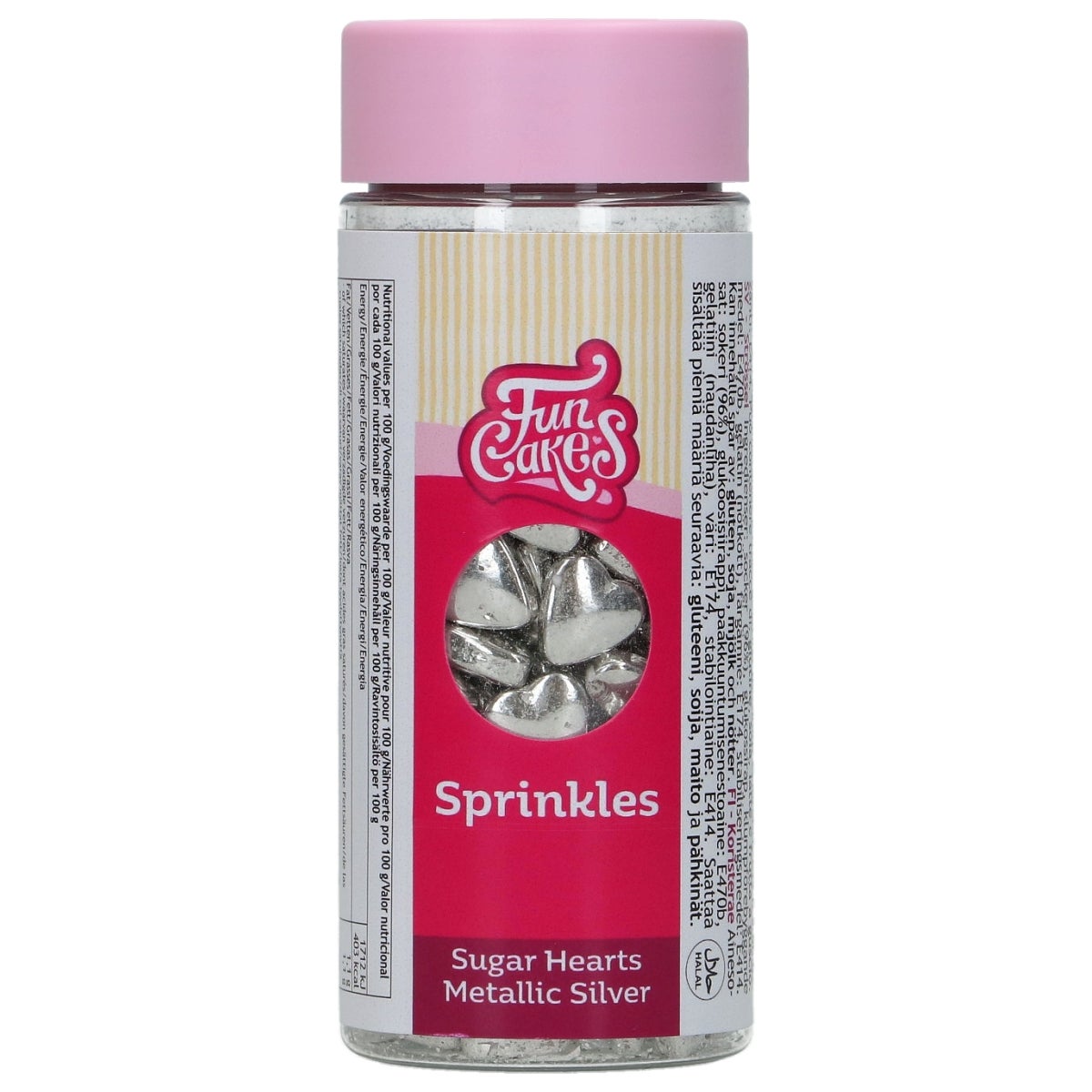 FunCakes Sugar Hearts Metallic Silver 80g