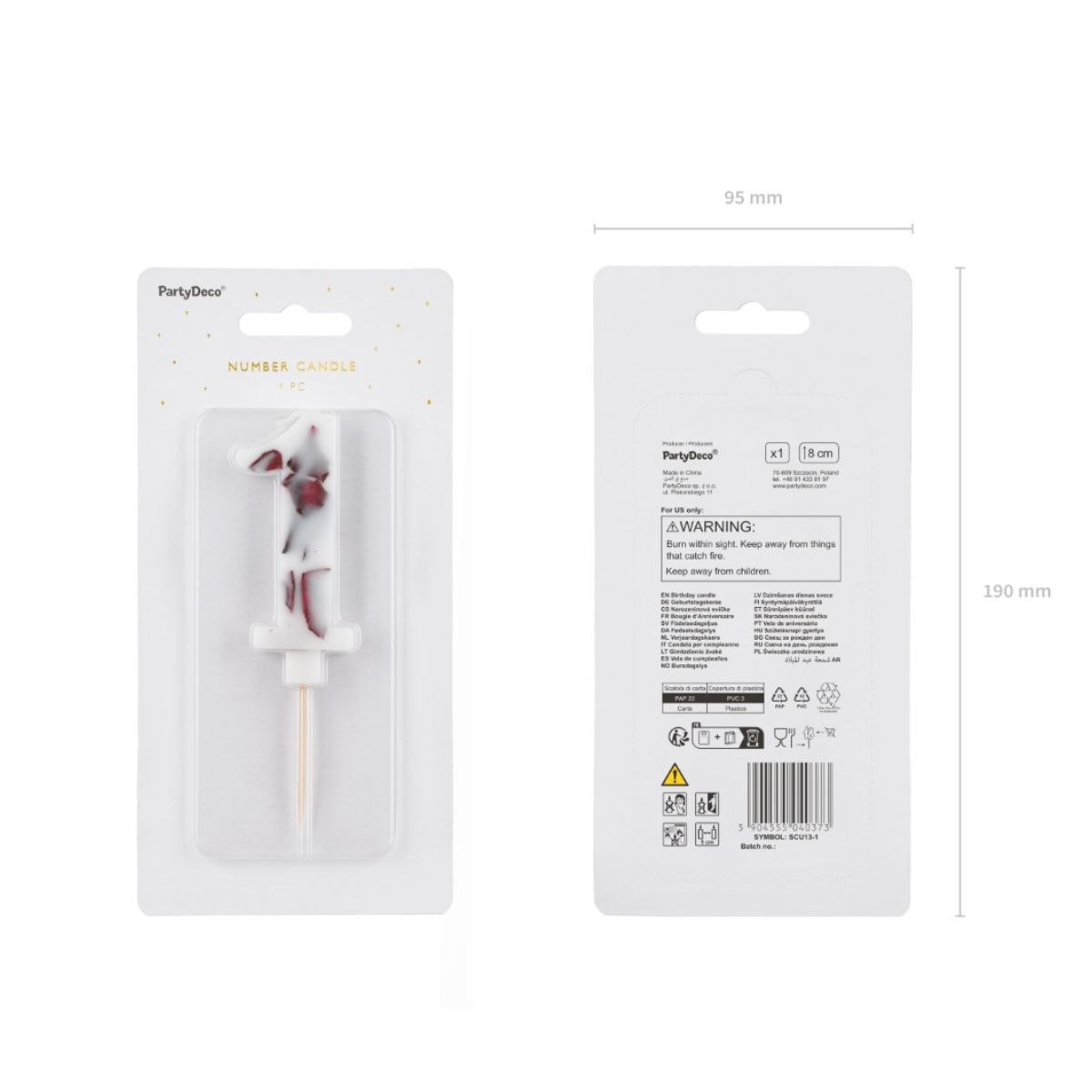 PartyDeco Number Candle 1 - White with Flowers