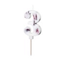PartyDeco Number Candle 3 - White with Flowers