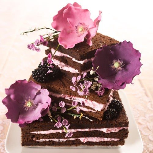 Stacked brownie with flowers