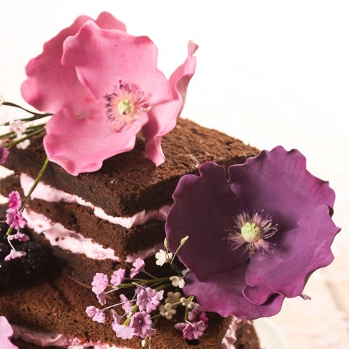 Stacked brownie with flowers