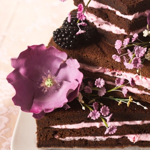 Stacked brownie with flowers