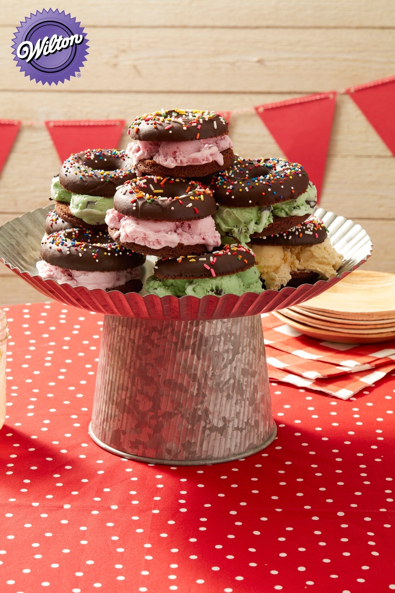 Chocolate donut ice cream sandwiches