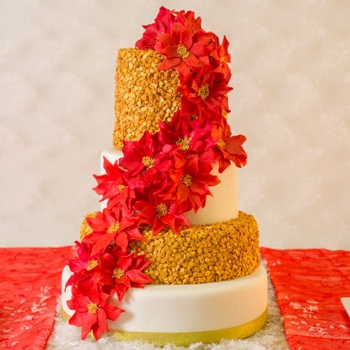 Beautiful Christmas cake with poinsettias