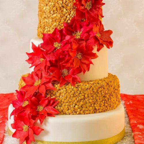 Beautiful Christmas cake with poinsettias