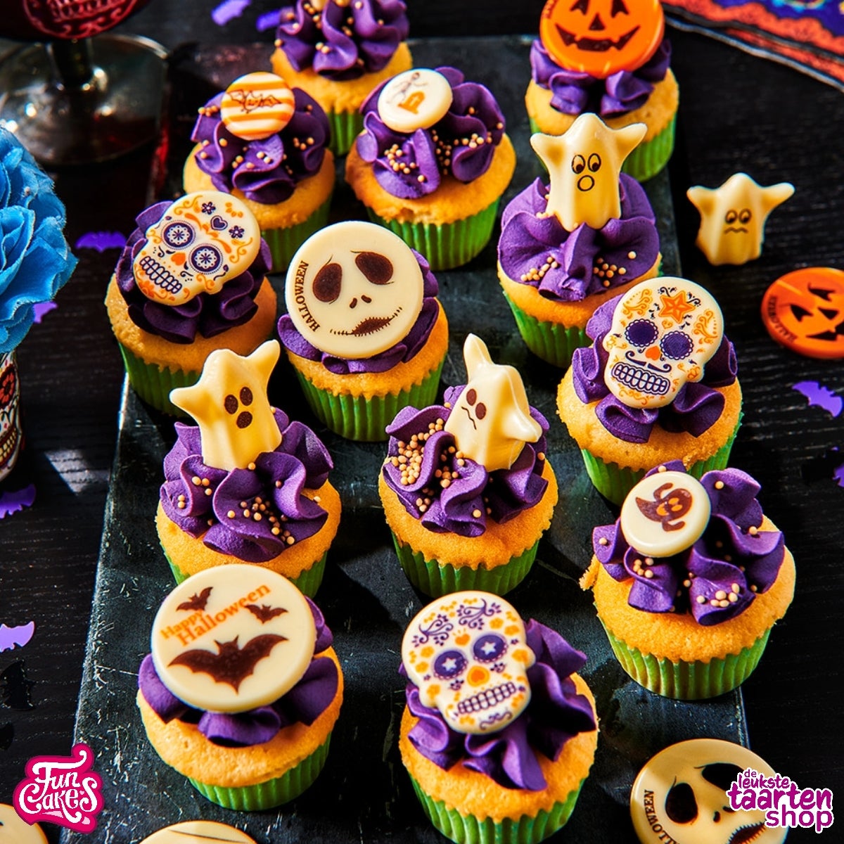 Mini Halloween Cupcakes with Chocolate Decorations