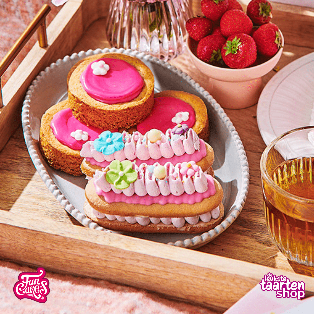 Éclairs with raspberry cream and glaze