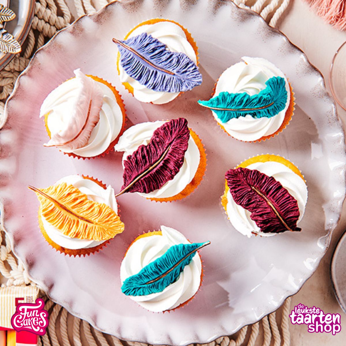 Chic Aubergine Feather Cupcakes