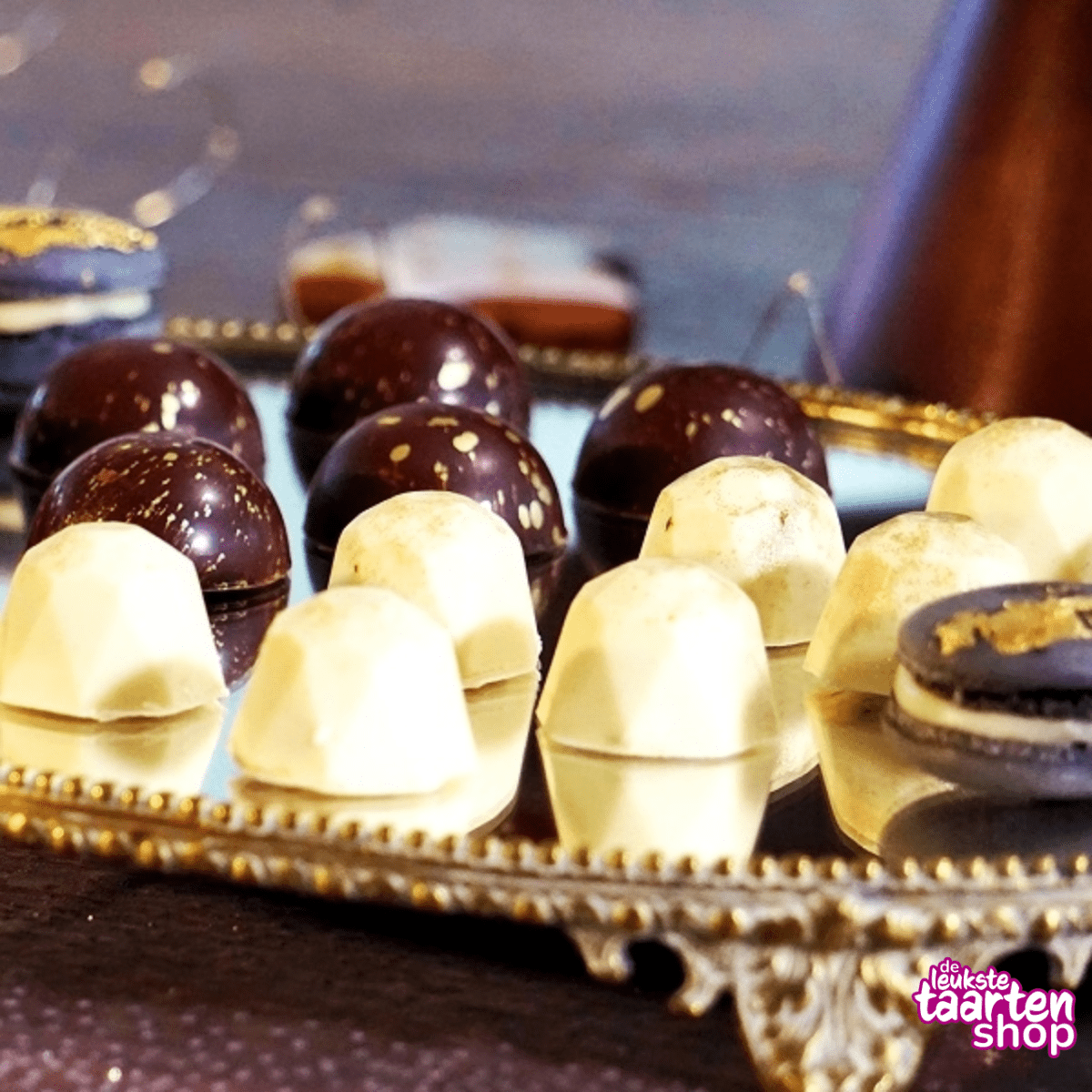 White chocolate bonbons with praline filling