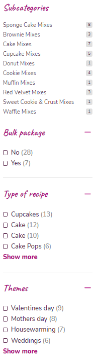 Filter options