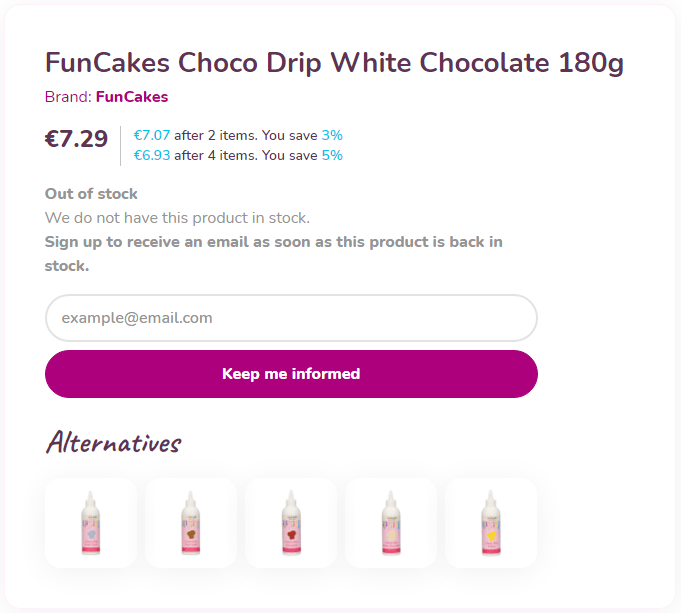 not in stock - example