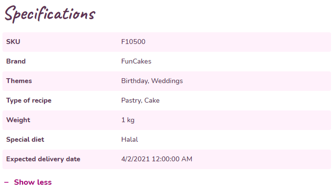 product specifications