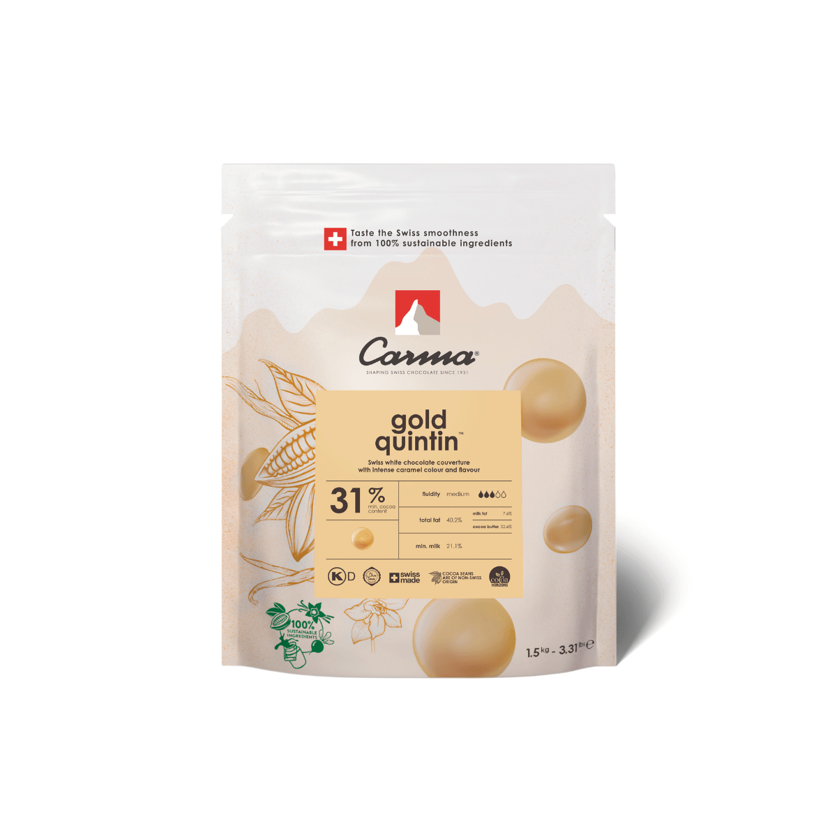 Carma Chocolate Drops Gold Quintin 31% 1,5kg BBD Discount