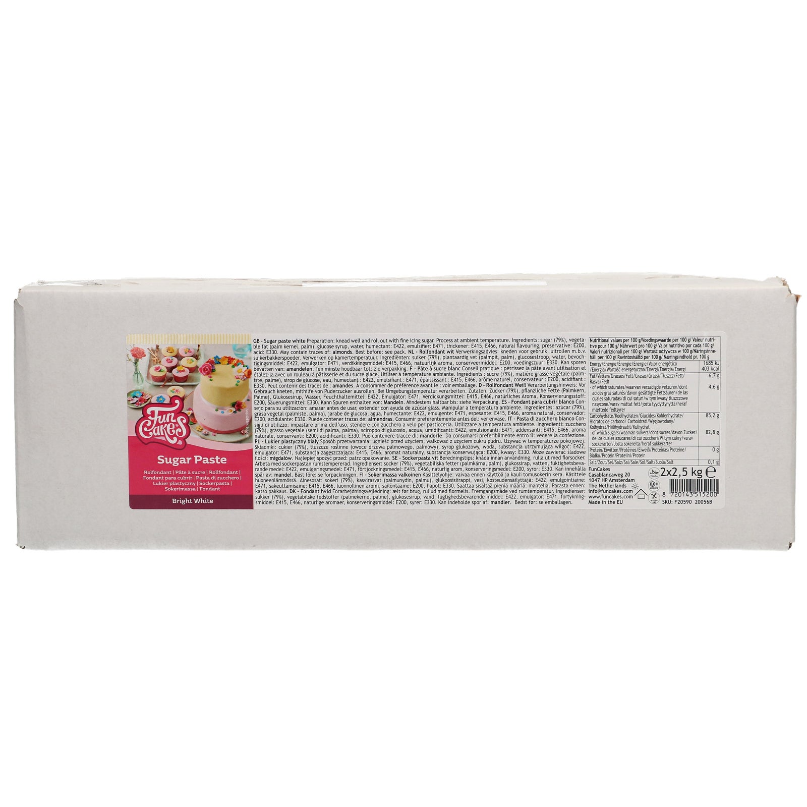 FunCakes Sugar Paste Bright White (2x2,5kg) 5kg