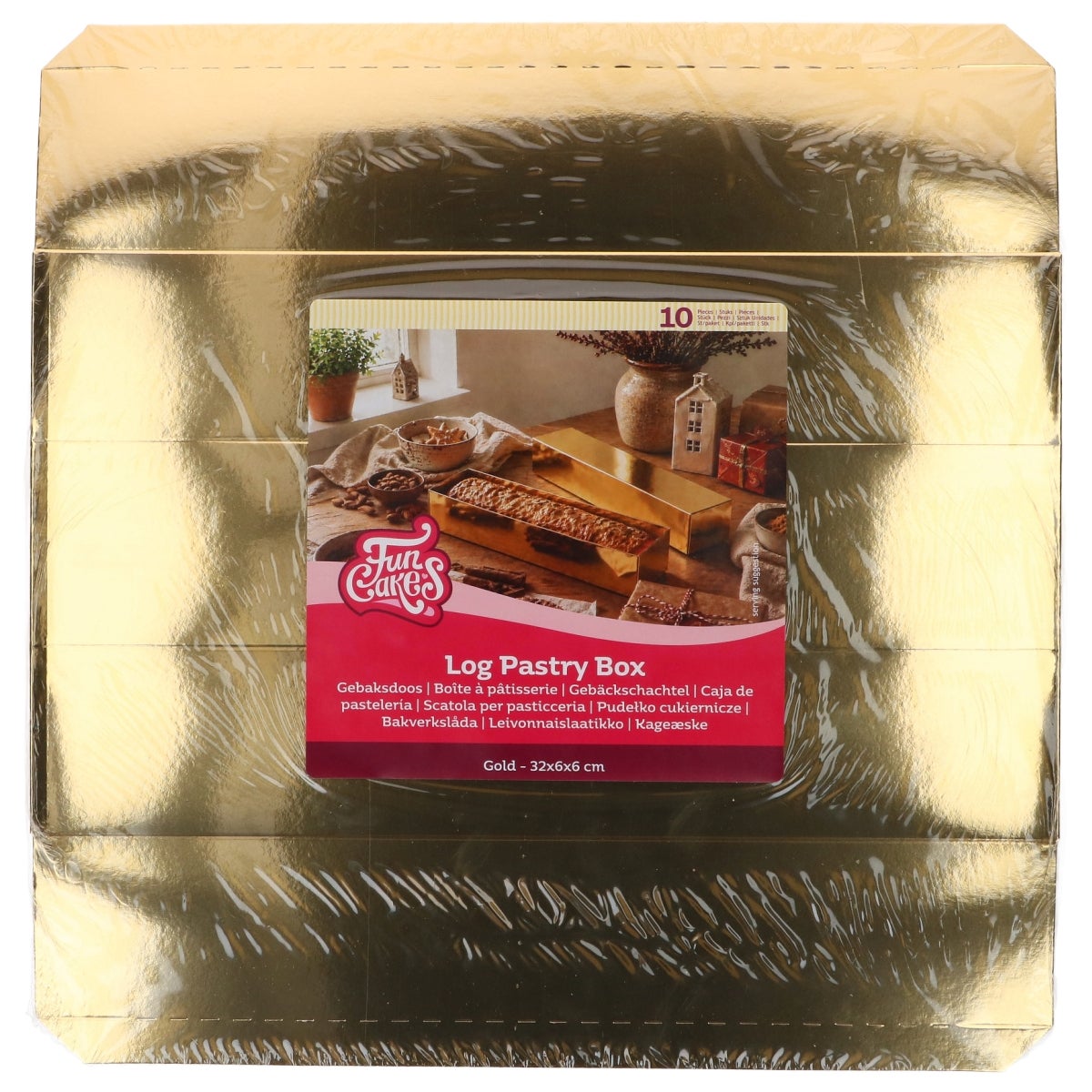FunCakes Log Pastry Box Gold 32x6x6 cm pk/10