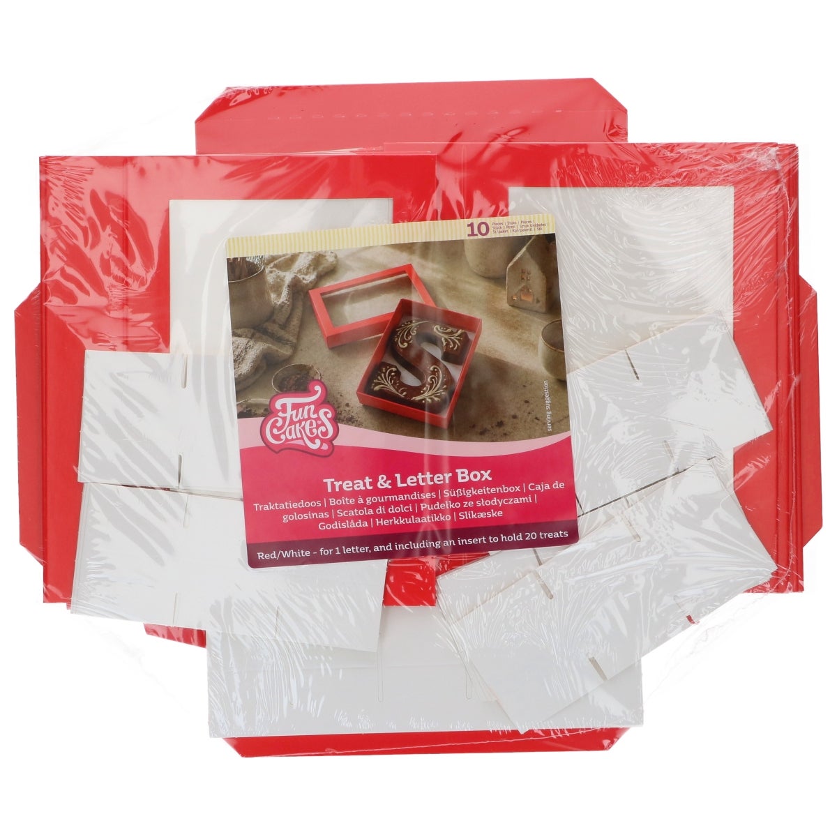 FunCakes Treat & Letter Box Red/White 20x14x3,5cm pk/10