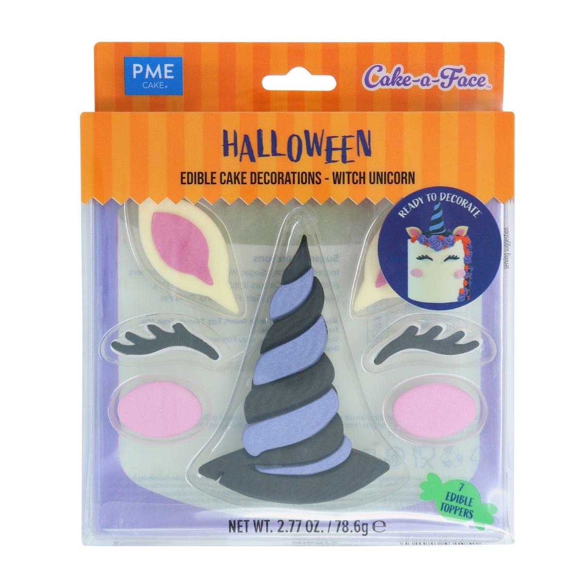 PME Halloween Cake Sugar Decorations Witch Unicorn Face set/7