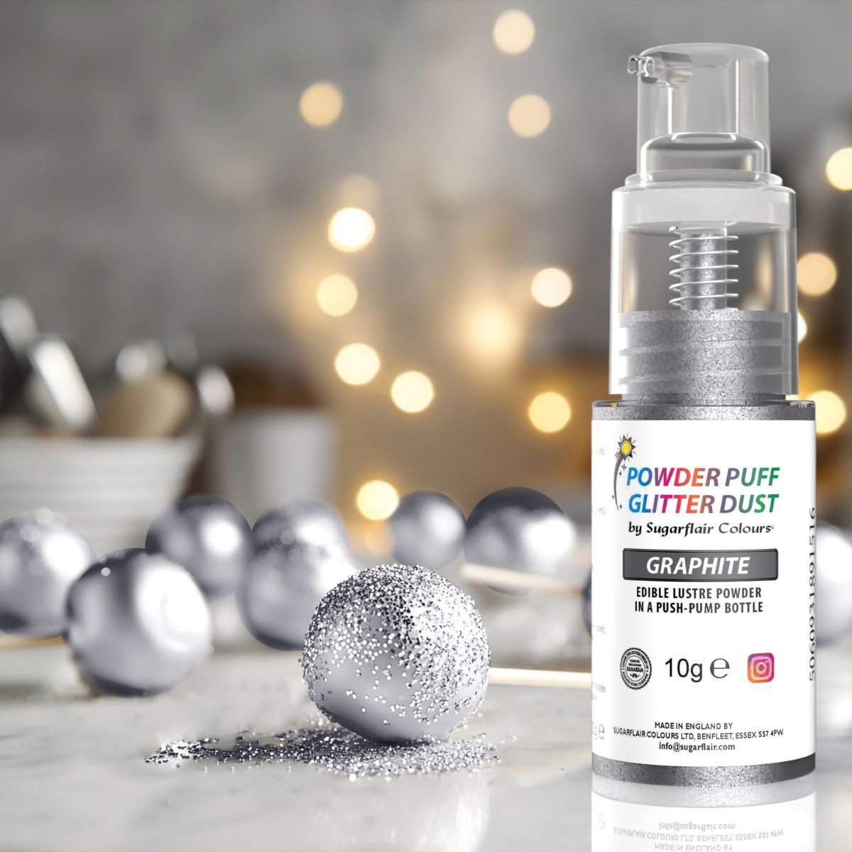 Sugarflair Pump Spray Powder Puff Glitter Dust Graphite 10g