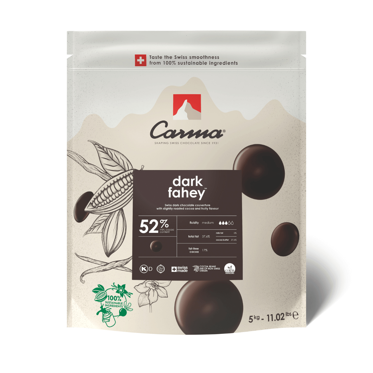 Carma Chocolate Drops 5kg - Dark Fahey 52%