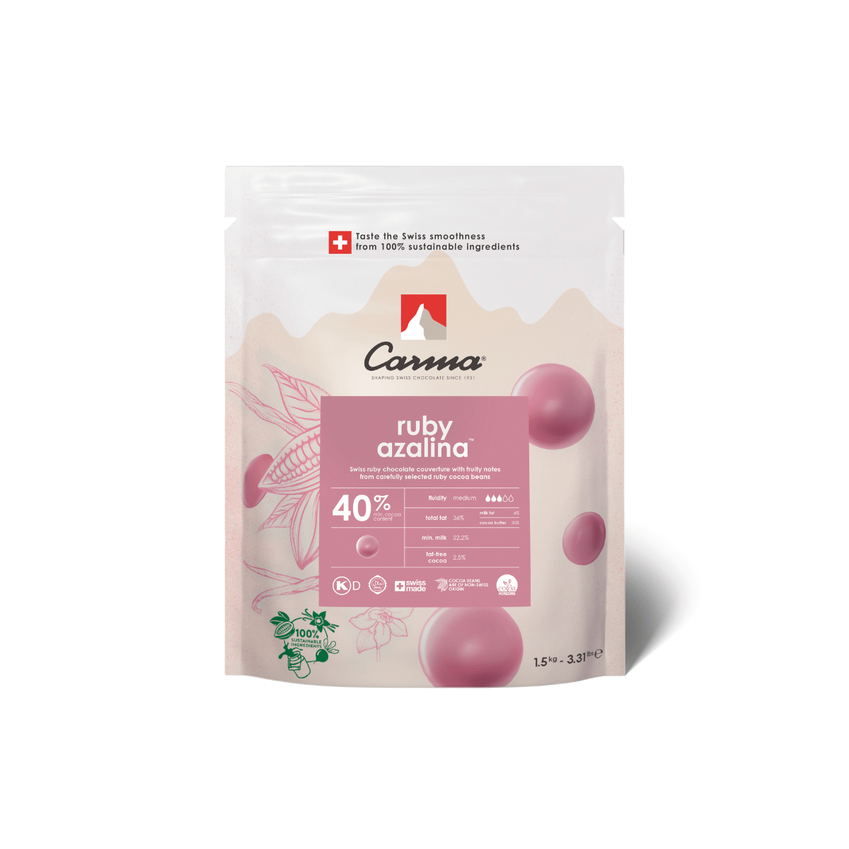 Carma Chocolate Drops 1,5 kg - Ruby Azalina 40%
