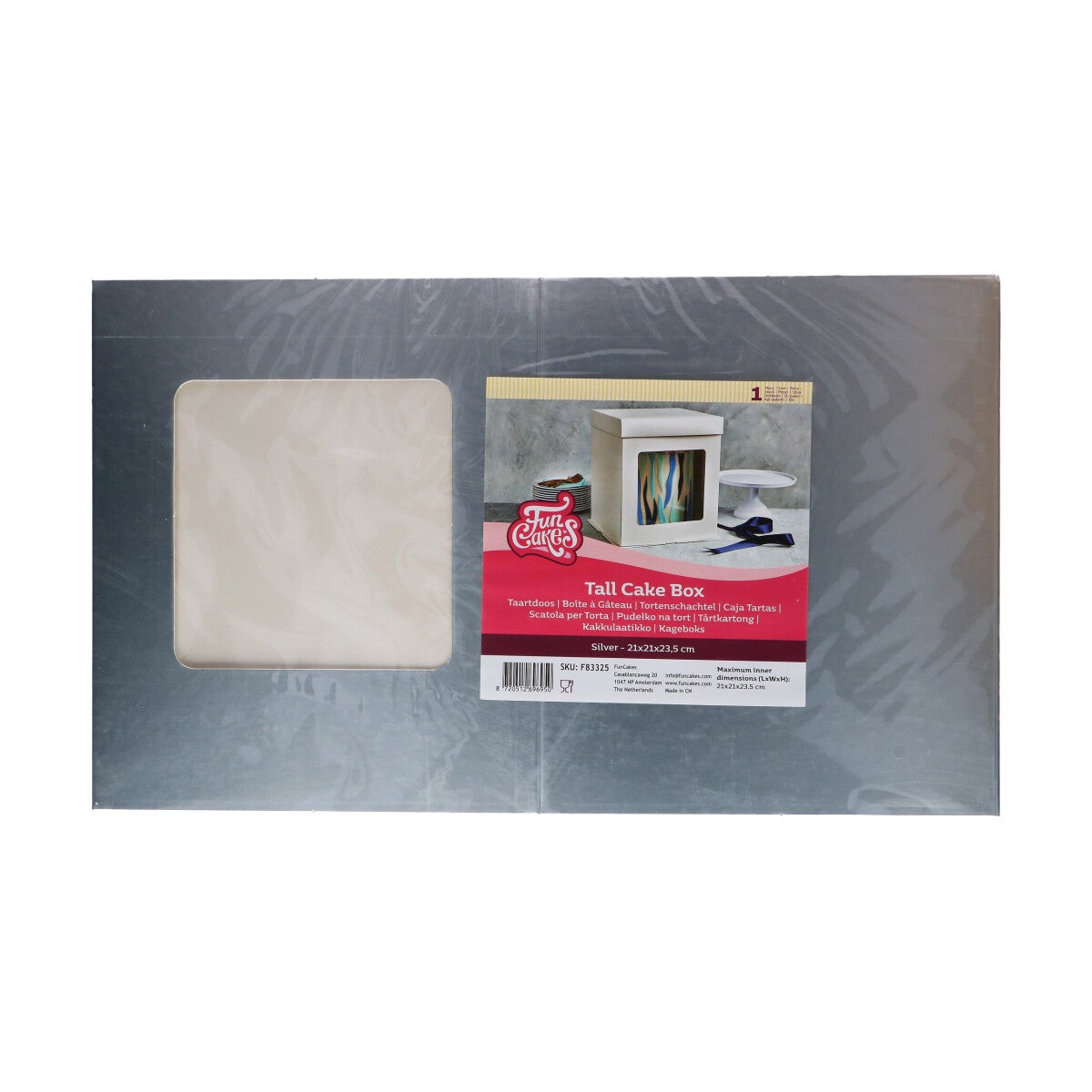 FunCakes Tall Cake Box 21 x 21 x 23,5 cm - Silver
