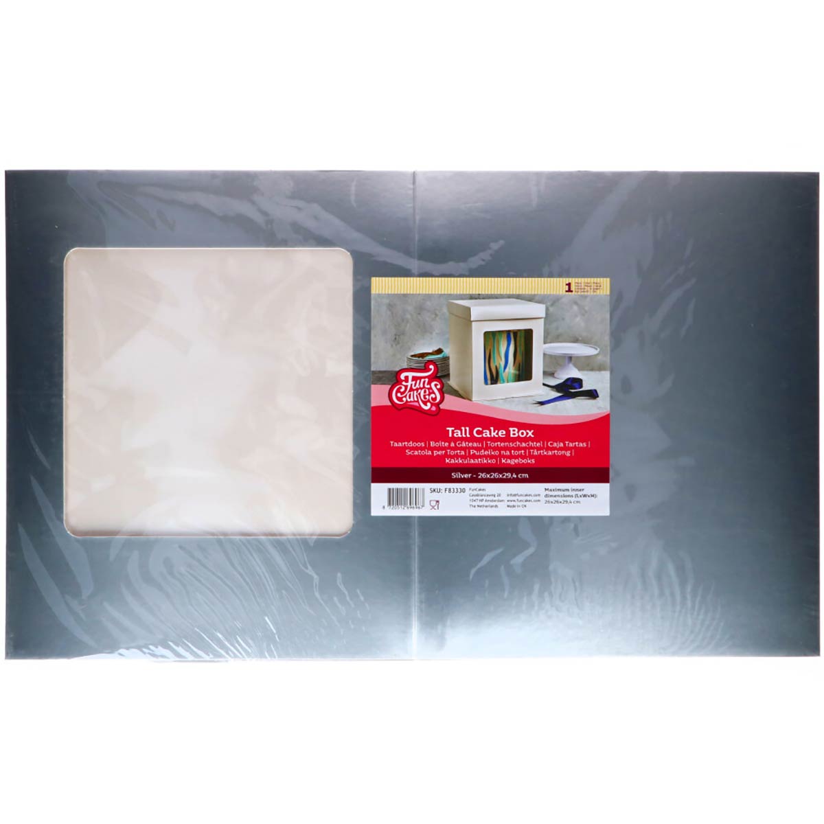 FunCakes Tall Cake Box 26 x 26x 29,4 cm - Silver