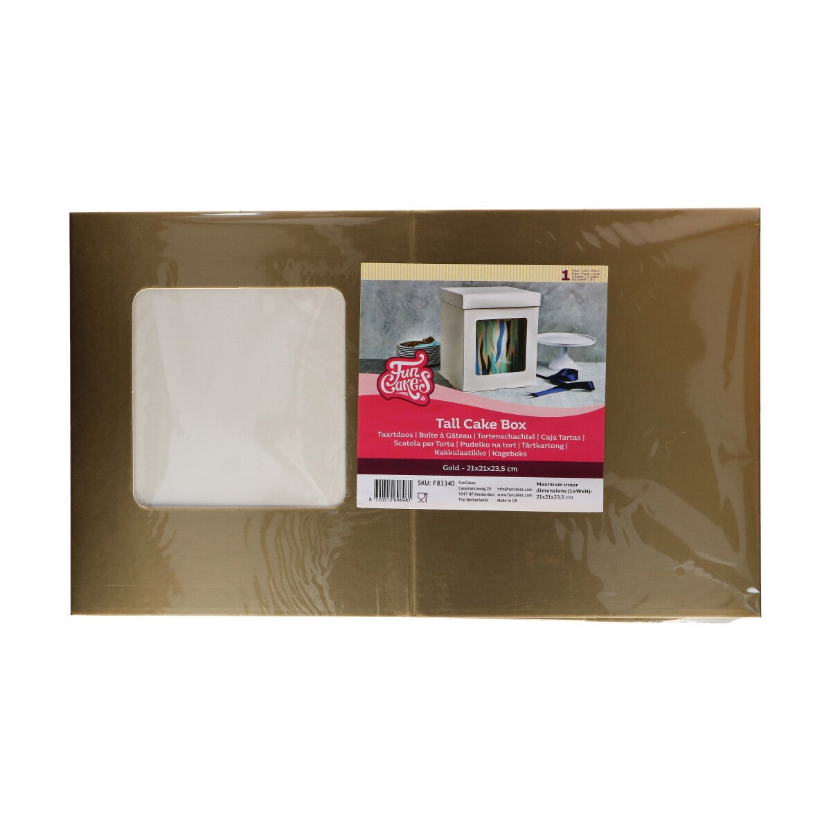 FunCakes Tall Cake Box 21 x 21 x 23,5 cm - Gold