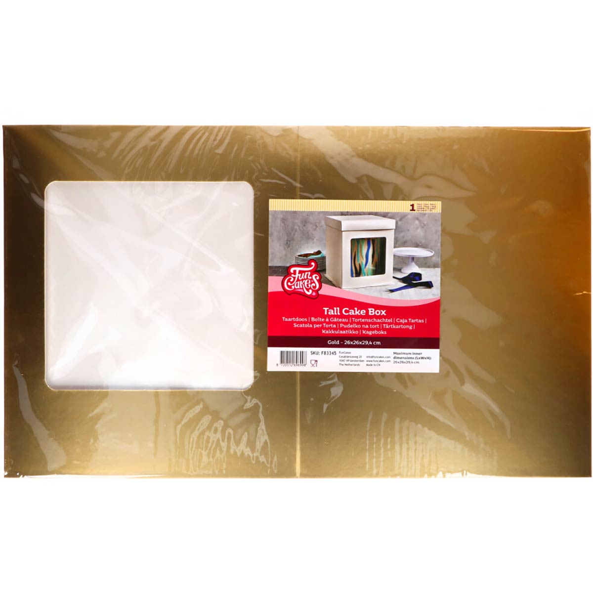 FunCakes Tall Cake Box 26 x 26x 29,4 cm - Gold