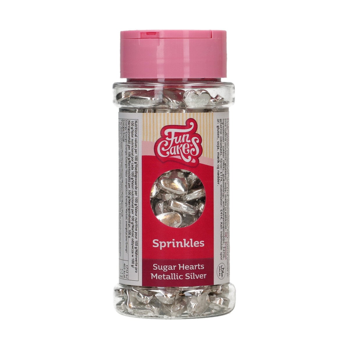 FunCakes Sugar Hearts Metallic Silver 80 g