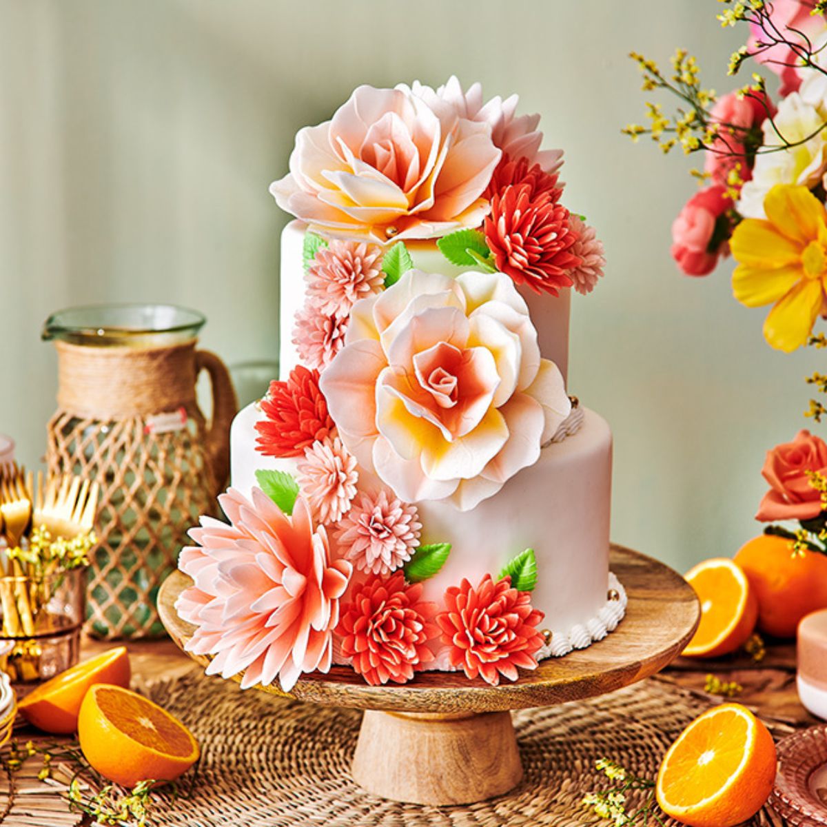 FunCakes Edible Wafer Flowers Deluxe Rose Pastella Yellow/Orange Ombre Large pk/1