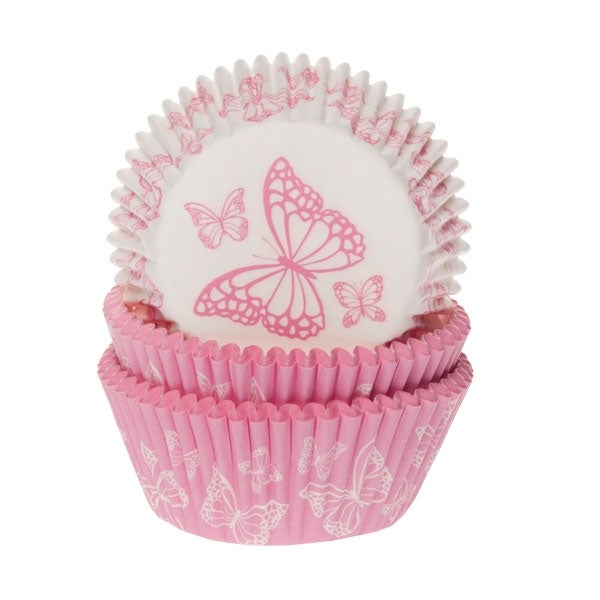 House of Marie Baking Cups Butterfly Pink assorti pk/48