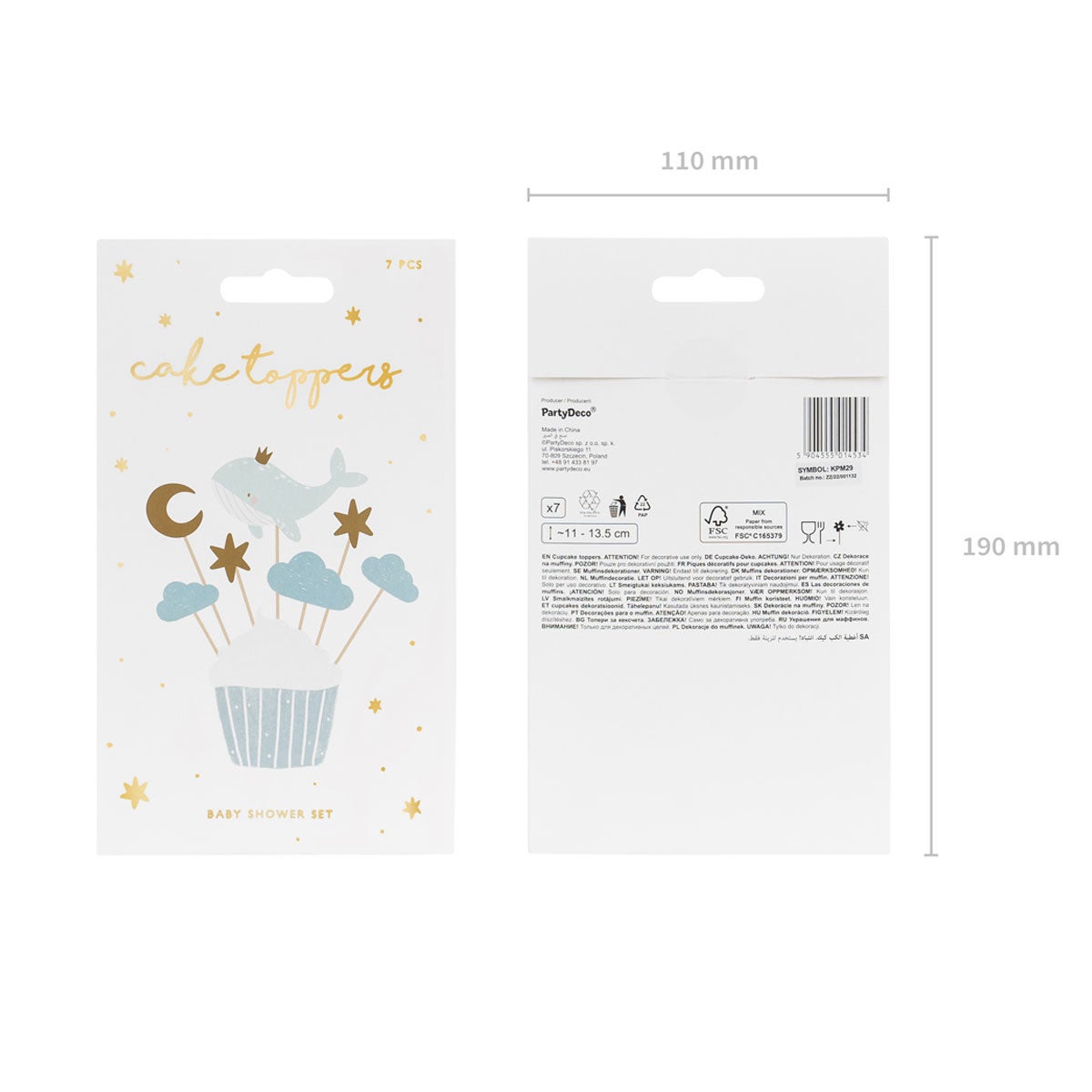 PartyDeco Cupcake Toppers - Whale pk/7