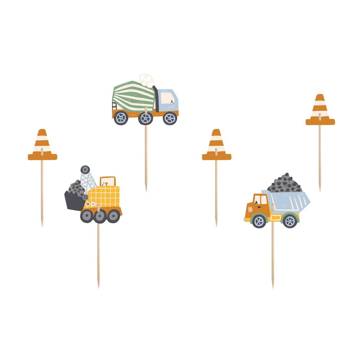 PartyDeco Cupcake Toppers - Construction Work pk/6