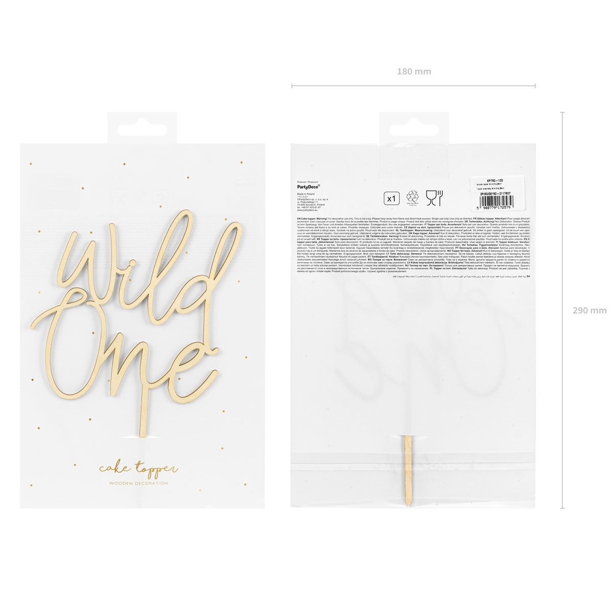 PartyDeco Wooden Cake Topper Wild One 22 cm