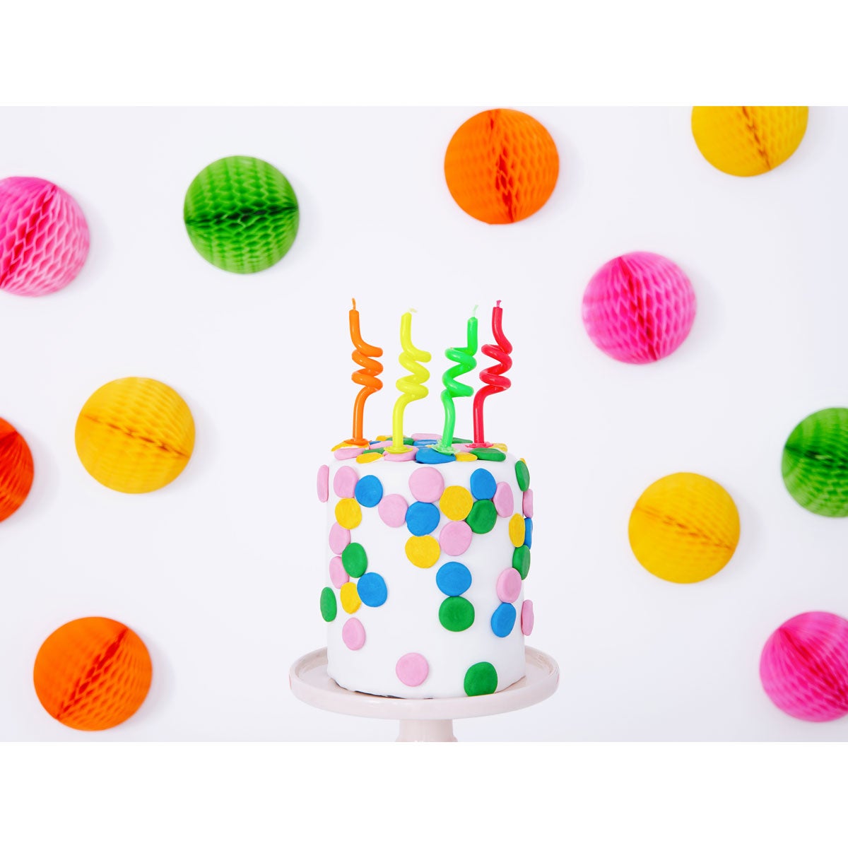 PartyDeco Birthday Candles Curl Mix 8 cm pk/4