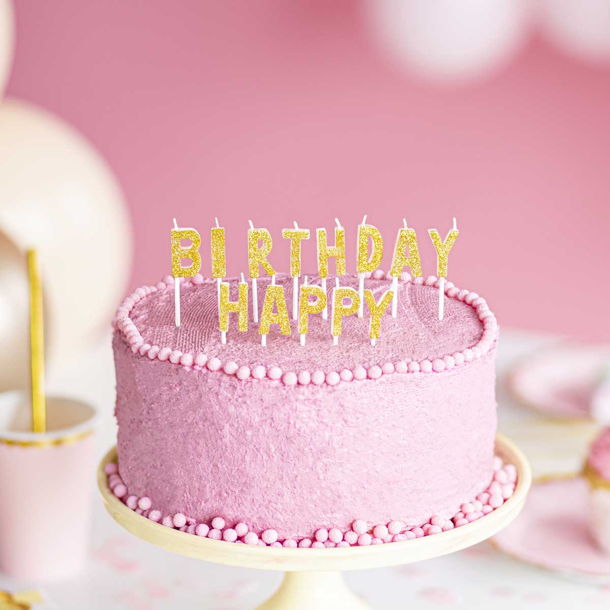 PartyDeco Birthday Candles - Happy Birthday Gold Set/13