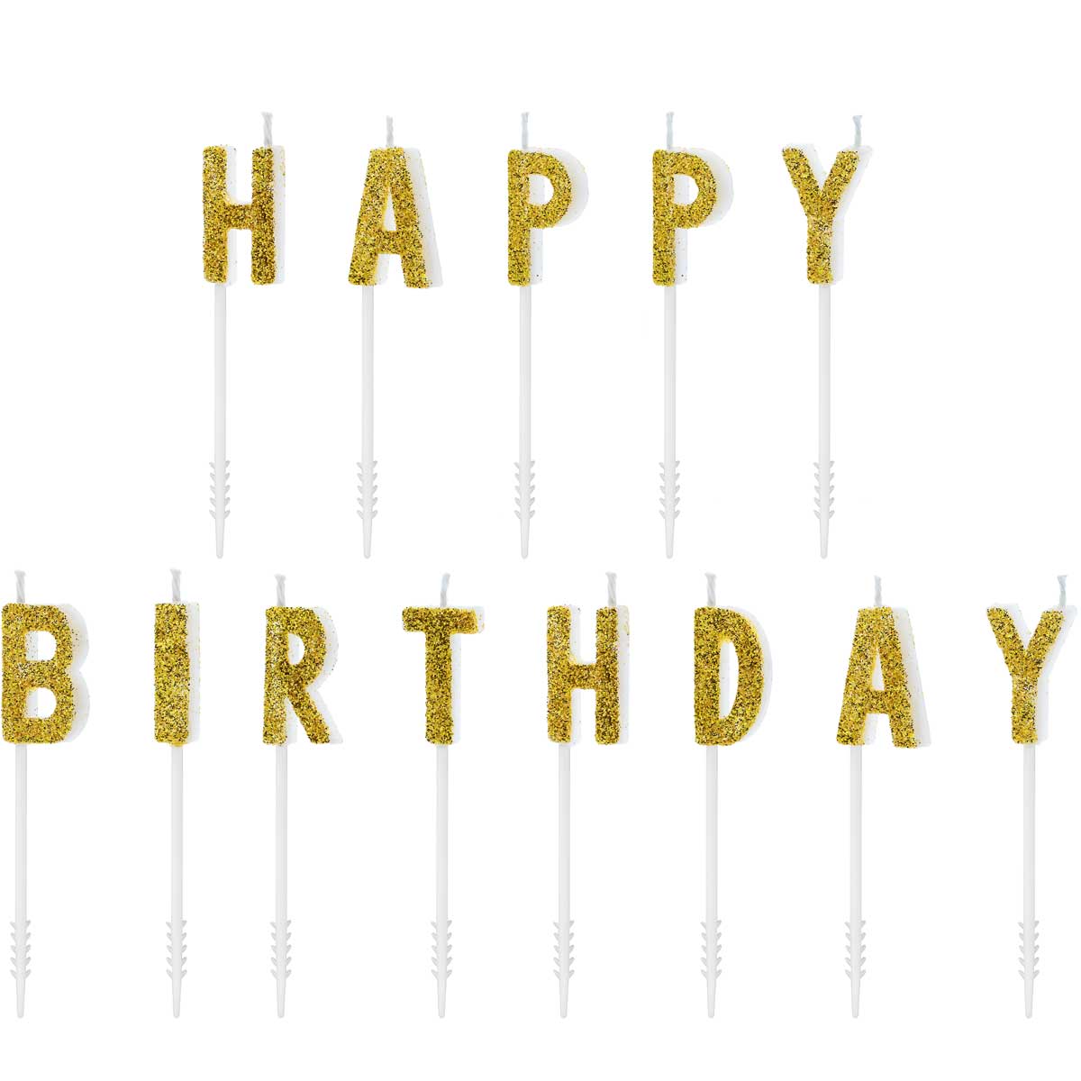 PartyDeco Birthday Candles - Happy Birthday Gold Set/13