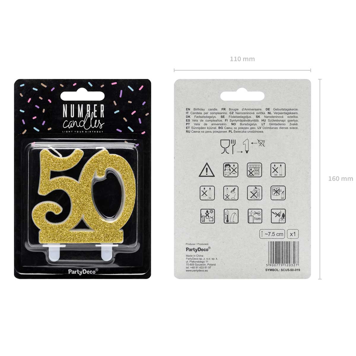 PartyDeco Birthday Candle Number 50 - Modern Gold